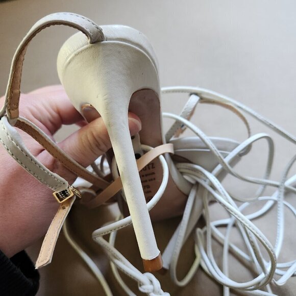 SCHUTZ White Vicki Ankle Wrap Tie Heel - Picture 5 of 6